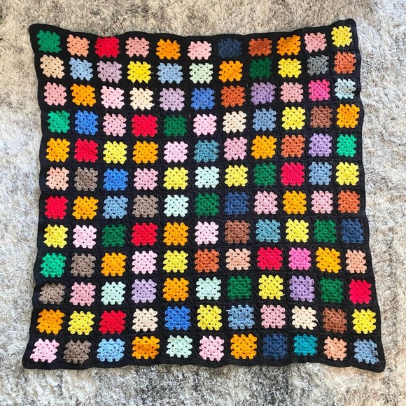 Vintage Crochet Granny Square Afghan Throw Blanket